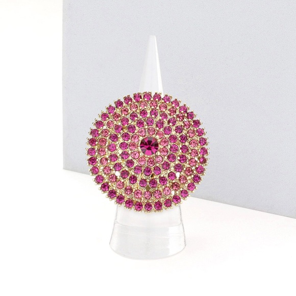 Pink Rhinestone Paved Circle Stretch Ring - Picture 1 of 2